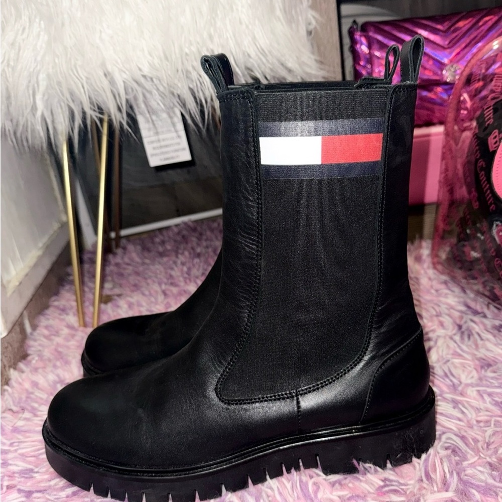 Tommy Hilfiger Black Boots with Flag Detail